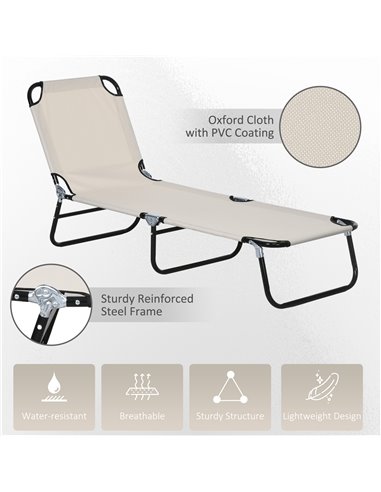 Outsunny Adjustable Garden Sun Lounger with Five-Position Back, Cream White, Comfortable Outdoor Recliner 84B-442V01CW