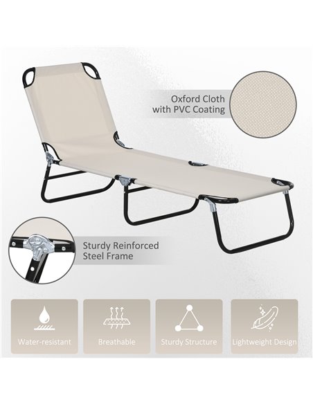 Outsunny Adjustable Garden Sun Lounger with Five-Position Back, Cream White, Comfortable Outdoor Recliner 84B-442V01CW - pic 53158 | FastDaddyshop