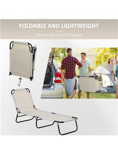 Outsunny Adjustable Garden Sun Lounger with Five-Position Back, Cream White, Comfortable Outdoor Recliner 84B-442V01CW