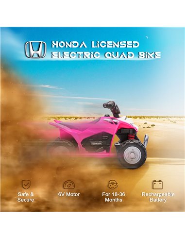 AIYAPLAY Honda Licensed Kids Quad Bike, 6V Electric Ride on Car ATV Toy with LED Light Horn for 1.5-3 Years, Pink