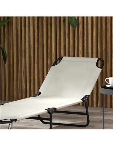 Outsunny Adjustable Garden Sun Lounger with Five-Position Back, Cream White, Comfortable Outdoor Recliner 84B-442V01CW