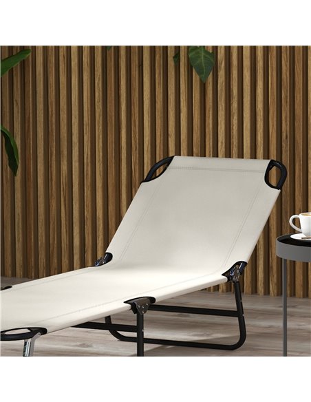 Outsunny Adjustable Garden Sun Lounger with Five-Position Back, Cream White, Comfortable Outdoor Recliner 84B-442V01CW - pic 53160 | FastDaddyshop