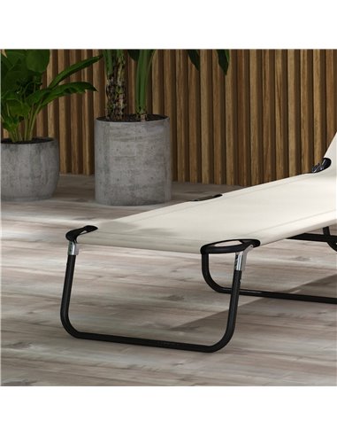 Outsunny Adjustable Garden Sun Lounger with Five-Position Back, Cream White, Comfortable Outdoor Recliner 84B-442V01CW