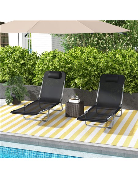 Outsunny Set of Two Steel Frame Sun Loungers, with Reclining Backs - Black 84B-397V01BK - pic 53164 | FastDaddyshop