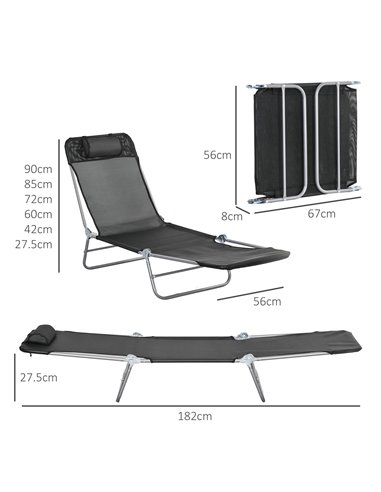 Outsunny Set of Two Steel Frame Sun Loungers, with Reclining Backs - Black 84B-397V01BK