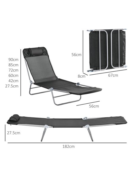 Outsunny Set of Two Steel Frame Sun Loungers, with Reclining Backs - Black 84B-397V01BK - pic 53165 | FastDaddyshop