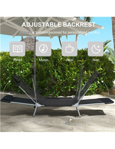 Outsunny Set of Two Steel Frame Sun Loungers, with Reclining Backs - Black 84B-397V01BK