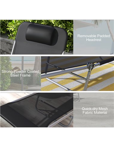 Outsunny Set of Two Steel Frame Sun Loungers, with Reclining Backs - Black 84B-397V01BK