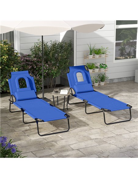 Outsunny Outdoor Foldable Sun Lounger Set of 2, 4 Level Adjustable Backrest Reclining Sun Lounger Chair with Pillow and Reading  - pic 53173 | FastDaddyshop