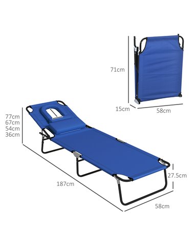 Outsunny Outdoor Foldable Sun Lounger Set of 2, 4 Level Adjustable Backrest Reclining Sun Lounger Chair with Pillow and Reading 