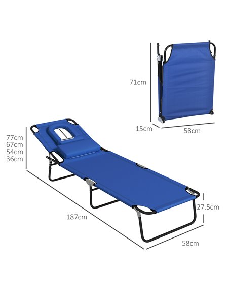 Outsunny Outdoor Foldable Sun Lounger Set of 2, 4 Level Adjustable Backrest Reclining Sun Lounger Chair with Pillow and Reading  - pic 53174 | FastDaddyshop