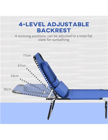 Outsunny Outdoor Foldable Sun Lounger Set of 2, 4 Level Adjustable Backrest Reclining Sun Lounger Chair with Pillow and Reading 