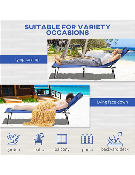 Outsunny Outdoor Foldable Sun Lounger Set of 2, 4 Level Adjustable Backrest Reclining Sun Lounger Chair with Pillow and Reading  - pic 53176 | FastDaddyshop