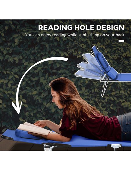 Outsunny Outdoor Foldable Sun Lounger Set of 2, 4 Level Adjustable Backrest Reclining Sun Lounger Chair with Pillow and Reading  - pic 53178 | FastDaddyshop