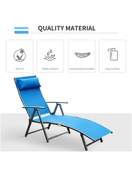 Outsunny Sun Lounger Steel Frame Outdoor Folding Chaise Texteline Lounge Chair Recliner with Headrest & 7 Levels Adjustable Back - pic 53184 | FastDaddyshop