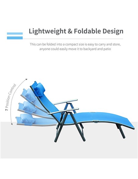 Outsunny Sun Lounger Steel Frame Outdoor Folding Chaise Texteline Lounge Chair Recliner with Headrest & 7 Levels Adjustable Back - pic 53186 | FastDaddyshop