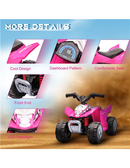 AIYAPLAY Honda Licensed Kids Quad Bike, 6V Electric Ride on Car ATV Toy with LED Light Horn for 1.5-3 Years, Pink - pic 5319 | FastDaddyshop