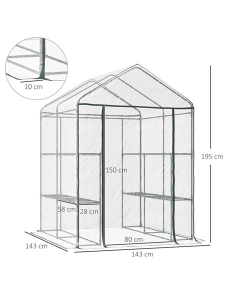 Outsunny 143 x 143 x 195 cm Walk-In Greenhouse 3 Tiers Portable Grow House w/ 8 Shelves, Metal Frame, PVC Film, Transparent 01-0 - pic 53192 | FastDaddyshop
