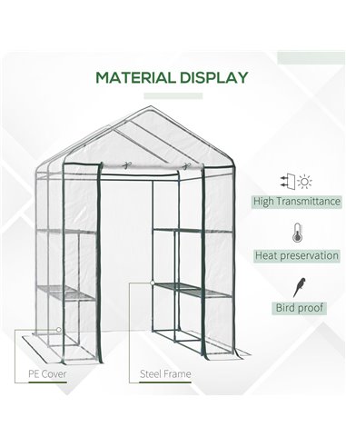 Outsunny 143 x 143 x 195 cm Walk-In Greenhouse 3 Tiers Portable Grow House w/ 8 Shelves, Metal Frame, PVC Film, Transparent 01-0