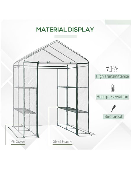 Outsunny 143 x 143 x 195 cm Walk-In Greenhouse 3 Tiers Portable Grow House w/ 8 Shelves, Metal Frame, PVC Film, Transparent 01-0 - pic 53193 | FastDaddyshop