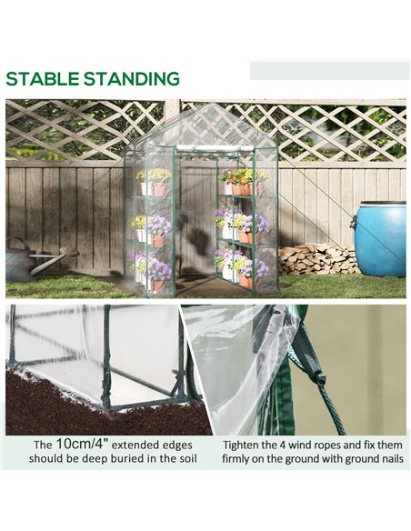 Outsunny 143 x 143 x 195 cm Walk-In Greenhouse 3 Tiers Portable Grow House w/ 8 Shelves, Metal Frame, PVC Film, Transparent 01-0 - pic 53194 | FastDaddyshop