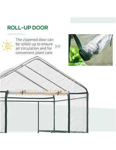 Outsunny 143 x 143 x 195 cm Walk-In Greenhouse 3 Tiers Portable Grow House w/ 8 Shelves, Metal Frame, PVC Film, Transparent 01-0