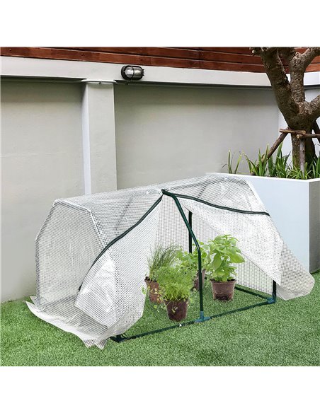 Outsunny Mini Greenhouse Portable Garden Greenhouse Metal Frame Grow House with PVC Cover, Middle Zip Fastening, 99 x 71 x 60 cm - pic 53218 | FastDaddyshop