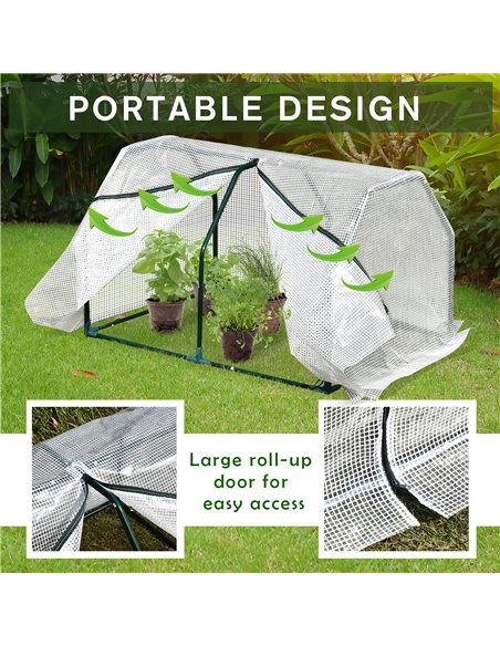 Outsunny Mini Greenhouse Portable Garden Greenhouse Metal Frame Grow House with PVC Cover, Middle Zip Fastening, 99 x 71 x 60 cm - pic 53222 | FastDaddyshop