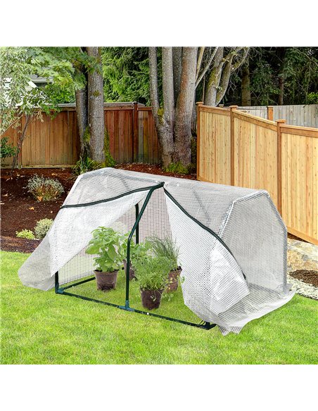 Outsunny Mini Greenhouse Portable Garden Greenhouse Metal Frame Grow House with PVC Cover, Middle Zip Fastening, 99 x 71 x 60 cm - pic 53225 | FastDaddyshop