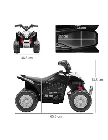 AIYAPLAY Honda Licensed Kids Quad Bike, 6V Electric Ride on Car ATV Toy with LED Light Horn for 1.5-3 Years, Black