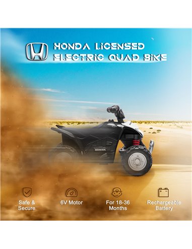 AIYAPLAY Honda Licensed Kids Quad Bike, 6V Electric Ride on Car ATV Toy with LED Light Horn for 1.5-3 Years, Black
