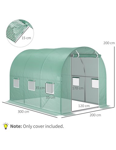 Outsunny 10x7ft Greenhouse Replacement Cover Winter Garden Plant PE Cover for Tunnel Walk-in Greenhouse with Roll-up Windows Doo