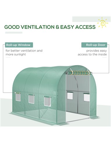 Outsunny 10x7ft Greenhouse Replacement Cover Winter Garden Plant PE Cover for Tunnel Walk-in Greenhouse with Roll-up Windows Doo