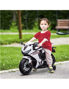 Homcom 3+ Electric Motorcycle 6V with Headlights, Music, Training Wheels, White 2
