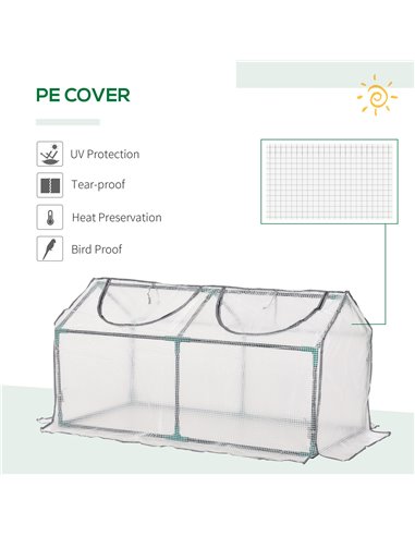 Outsunny Mini Greenhouse Portable Flower Planter Tomato Vegetable House for Garden Backyard with Zipper 120 x 60 x 60 cm, White 