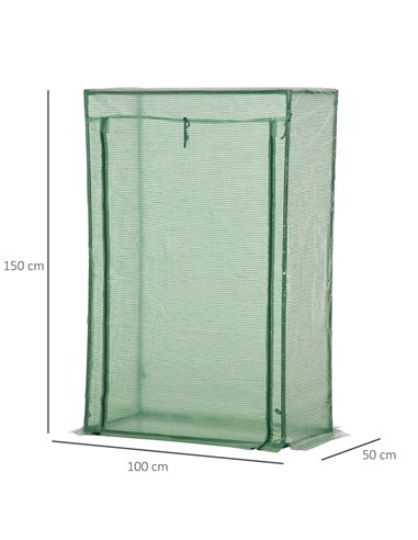 Outsunny 100 x 50 x 150cm Greenhouse Steel Frame PE Cover with Roll-up Door Outdoor for Backyard, Balcony, Garden, Green 845-386