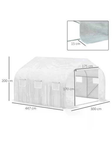 Outsunny 4.5 x 3 x 2m Greenhouse Replacement Cover Reinforced Gardening Plant Cover for Walk-In Growhouse with Zipper Door, Whit
