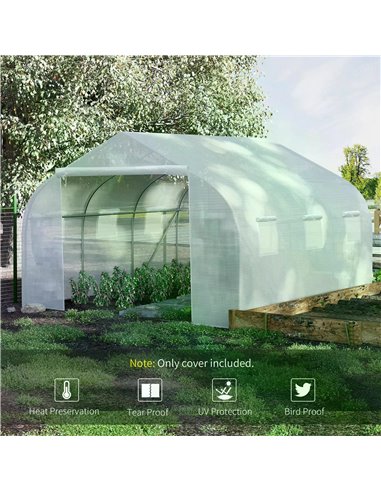Outsunny 4.5 x 3 x 2m Greenhouse Replacement Cover Reinforced Gardening Plant Cover for Walk-In Growhouse with Zipper Door, Whit