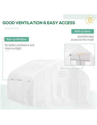 Outsunny 4.5 x 3 x 2m Greenhouse Replacement Cover Reinforced Gardening Plant Cover for Walk-In Growhouse with Zipper Door, Whit