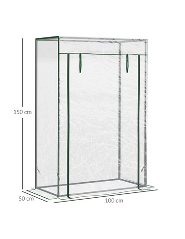 Outsunny Greenhouse with Steel Frame, PVC Cover, Roll-up Door for Outdoor, Backyard, Balcony, Garden, 100 x 50 x 150cm, Transpar