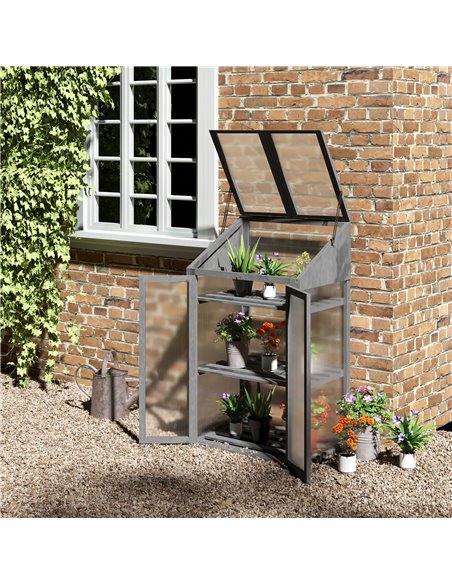 Outsunny 3-Tier 70 x 50 x 120 cm Wooden Cold Frame Greenhouse, Grey 845-672GY - pic 53362 | FastDaddyshop