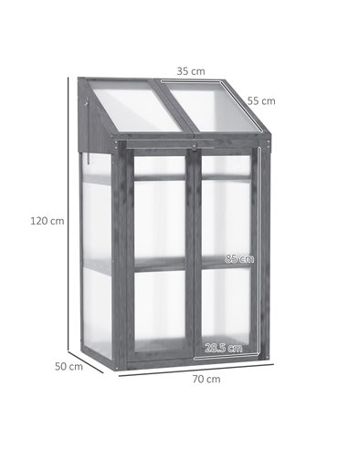 Outsunny 3-Tier Wooden Cold Frame Greenhouse Garden Grow House w/ Polycarbonate Glazing, Openable Lid, 70 x 50 x 120 cm, Grey 84