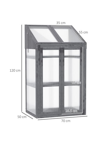 Outsunny 3-Tier Wooden Cold Frame Greenhouse Garden Grow House w/ Polycarbonate Glazing, Openable Lid, 70 x 50 x 120 cm, Grey 84 - pic 53363 | FastDaddyshop