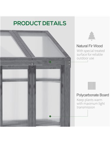 Outsunny 3-Tier Wooden Cold Frame Greenhouse Garden Grow House w/ Polycarbonate Glazing, Openable Lid, 70 x 50 x 120 cm, Grey 84