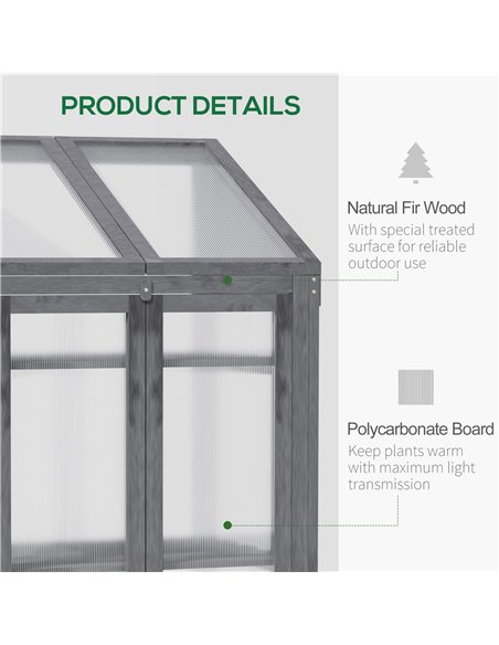 Outsunny 3-Tier Wooden Cold Frame Greenhouse Garden Grow House w/ Polycarbonate Glazing, Openable Lid, 70 x 50 x 120 cm, Grey 84 - pic 53364 | FastDaddyshop