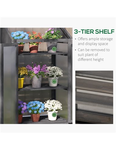 Outsunny 3-Tier Wooden Cold Frame Greenhouse Garden Grow House w/ Polycarbonate Glazing, Openable Lid, 70 x 50 x 120 cm, Grey 84