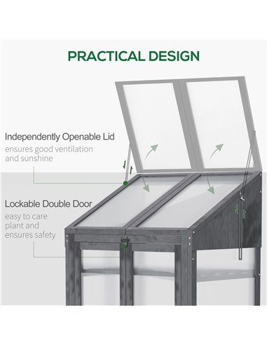 Outsunny 3-Tier Wooden Cold Frame Greenhouse Garden Grow House w/ Polycarbonate Glazing, Openable Lid, 70 x 50 x 120 cm, Grey 84