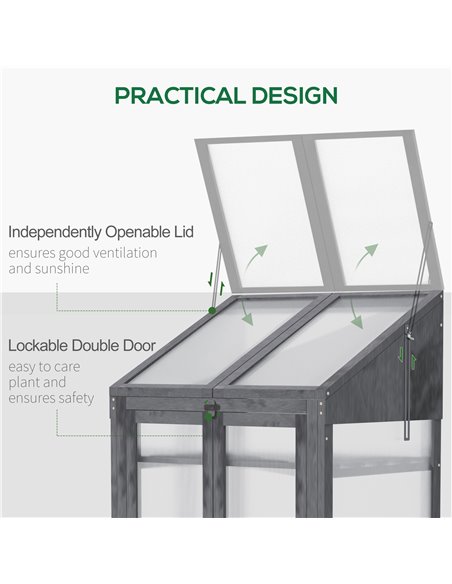 Outsunny 3-Tier Wooden Cold Frame Greenhouse Garden Grow House w/ Polycarbonate Glazing, Openable Lid, 70 x 50 x 120 cm, Grey 84 - pic 53366 | FastDaddyshop