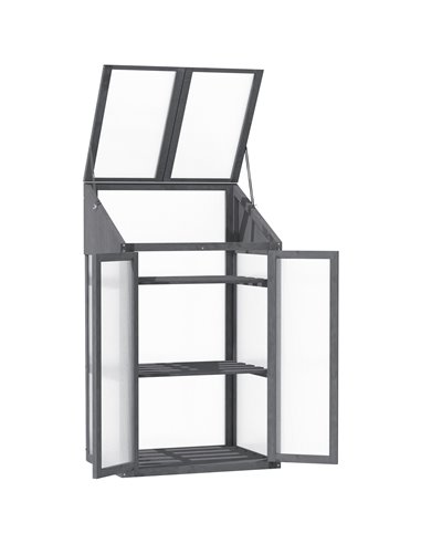 Outsunny 3-Tier Wooden Cold Frame Greenhouse Garden Grow House w/ Polycarbonate Glazing, Openable Lid, 70 x 50 x 120 cm, Grey 84