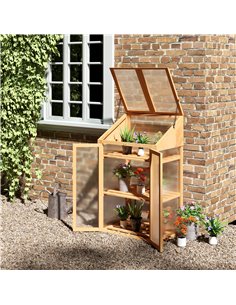 Outsunny 70 x 50 x 120cm Wooden Greenhouse, Cold Frame Grow House, Brown 845-672BN 2